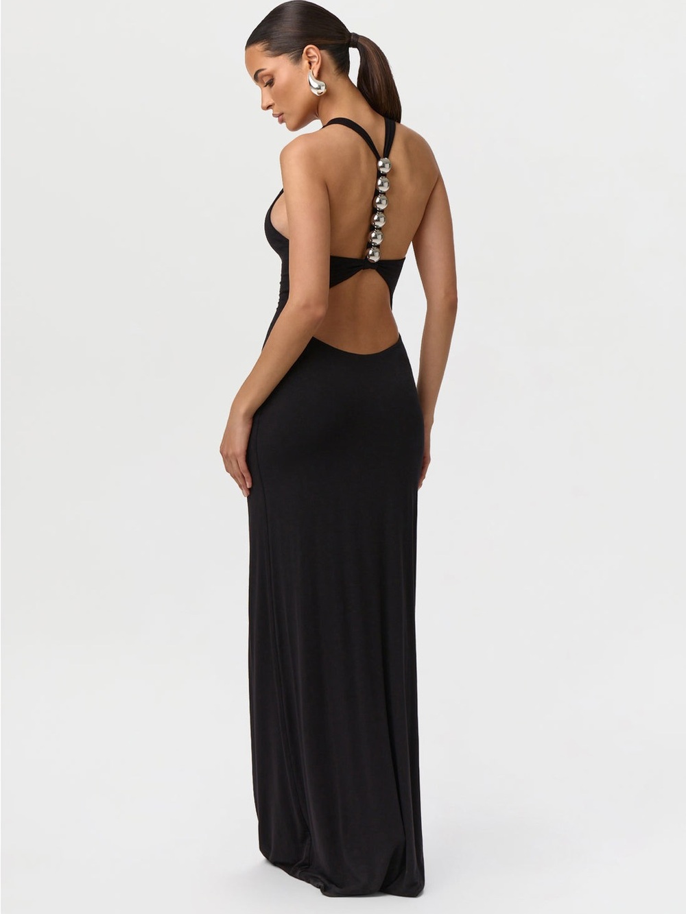 naked wardrobe Black MODAL OPEN BACK DOME MAXI DRESS Medium